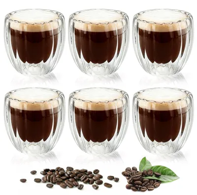 Immagine prodotto di Set di 6 bicchieri da caffè a doppia parete, capacità 150 ml, resistenti al calore
