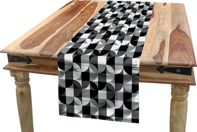 Produktbild von ABAKUHAUS Schwarz und Grau Tischläufer, Graustufen- Kreis, Esszimmer Küche Rechteckiger Dekorativer Tischläufer, 40 x 225 cm, Schwarz Weiß Grau