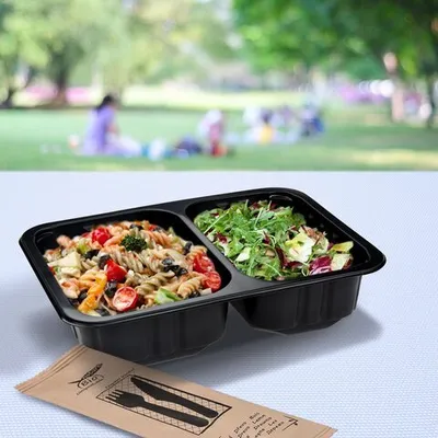 Produktbild von 320x Siegelschalen Menüschalen 2- geteilt 22,7 x 17,8 x 5 cm schwarz 1300ml