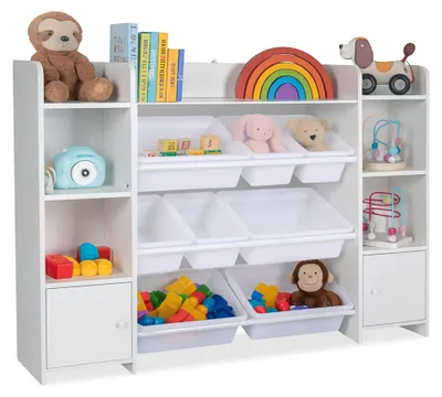 Spielzeugschrank, 8 Boxen, 2 Türen, Weiß, 94x139x30 cm