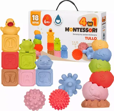 Zdjęcie produktu dla Klocki sensoryczne Zestaw Montessori 18szt