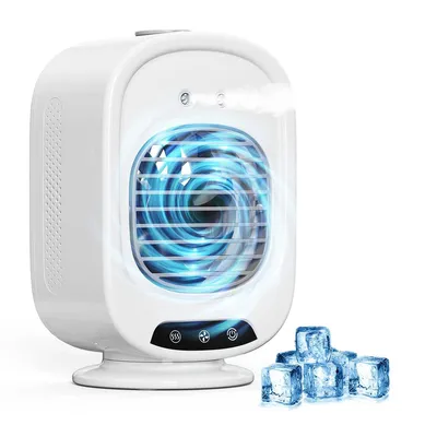 Produktbild von USB Tischventilator mit Sprühnebel & Oszillation, 3 Stufen, 0,5L Wassertank, leiser Mini Luftkühler mit Akku für Büro & Schlafzimmer