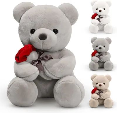 Image de Ours en peluche gris avec des roses,  comme coussin décoratif