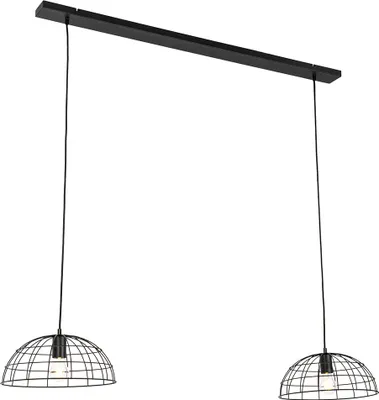 Produktbild von QAZQA - Industrie I Vintage I Industrie I Vintage I Hängelampe I Pendellampe I Pendelleuchte schwarz 2-flammig-Lichter - Hanze I Wohnzimmer I Schlafzimmer - Stahl Länglich - LED geeignet E27