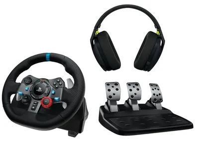 Produktbild von Logitech G 991-000539 Gaming Controller Aluminium, Black USB Steering wheel + pedals + headset PC, PlayStation 4, PlayStation 5, Playstation 3