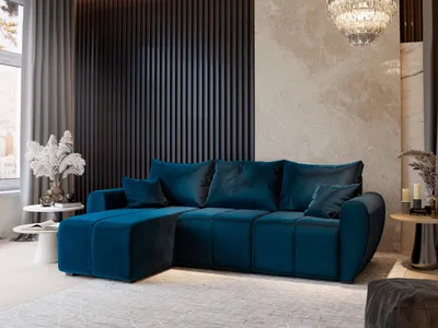 Produktbild von Masseno Narożnik MADISON z funkcją spania i pojemnikiem na pościel Kształt L, Rozkładana sofa, Rogówka - Niebieski, KRONOS 09