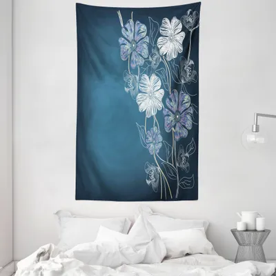 Produktbild von ABAKUHAUS Kunst Wandteppich und Tagesdecke, Kirschblüten-Braut Theme aus Weiches Mikrofaser Stoff Waschbar ohne Verblassen Digitaldruck, 140 x 230 cm, Petrol Blau Lavendel