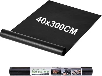 Produktbild von Famanu BBQ Grillmatte extra groß, zuschneidbar, Teflon Grillplatte, antihaftbeschichtet, wiederverwendbar (schwarz, 40 x 300 cm)
