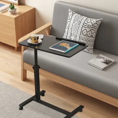 Produktbild von Mobiler Laptoptisch höhenverstellbar Couchtisch Sofatisch Beistelltisch mit Rollen und Bremsen Schwarz