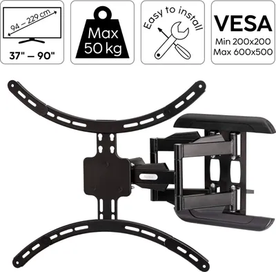 A TV wall mount with informational icons above it.