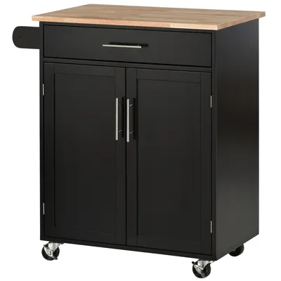 Image de HOMCOM Desserte de cuisine sur roulettes chariot de service Ilot de cuisine avec tiroir de placard et porte-torchons - 83l x 45P x 91,5H cm noir