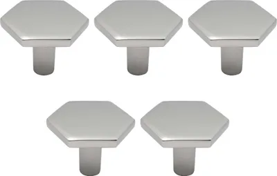 Immagine prodotto di Natural Goods Berlin Maniglia per mobili HEXAGON, pomello per mobili, maniglia per armadi, pomello per cassetti e porte, argento, 5 pezzi