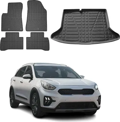 Obrázok produktu pre Sada podlahových rohoží a vložiek do kufra pre Kia Niro 2016-2025 gumové TPE čierne 5x