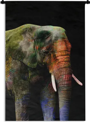 Produktbild von MuchoWow® Wandteppich Wandbehang Elefant - Farbe - Schwarz 90x135 cm Tapisserie Dekoration Wandtuch - Baumwolle - Wandskulptur