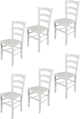 Produktbild von t m c s Tommychairs - 6er Set Stühle VENEZIA für Küche und Esszimmer, robuste Struktur aus lackiertem Buchenholz im Farbton Weiss (deckend) und Sitzfläche aus Holz