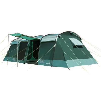 Produktbild von Skandika Tunnelzelt Montana für 8 Personen | Sleeper Technologie, 3-4 schwarze Schlafkabinen, 5000 mm Wassersäule, Moskitonetz, 4 Eingänge, Camping