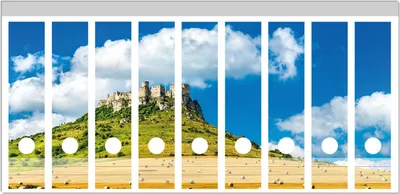Produktbild von Wallario Ordnerrücken Sticker, selbstklebend für breite Ordner, 9 Stück, Motiv Alte Burg über Feldern