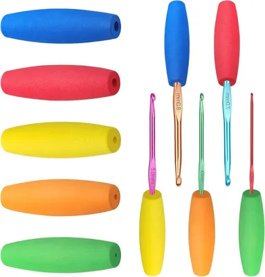Imagen del producto de Juego de agujas de ganchillo ergonómicas, 10 unidades, de 2 a 10 mm, con mangos de EVA suave, para trabajos manuales creativos