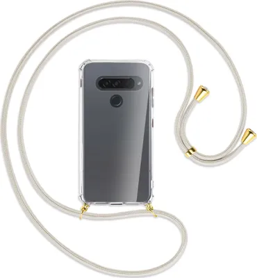 Produktbild von Handykette Backcover-Schutzhülle mit Band (Metall goldfarben) für LG G8S ThinQ - broken white