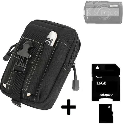 Produktbild von Kompatibel mit OM System TG-7 Gürteltasche / Holster schwarz Schutz Hülle Kameratasche Fototasche Case Bag + 16 GB Memorycard Extrafächer,
