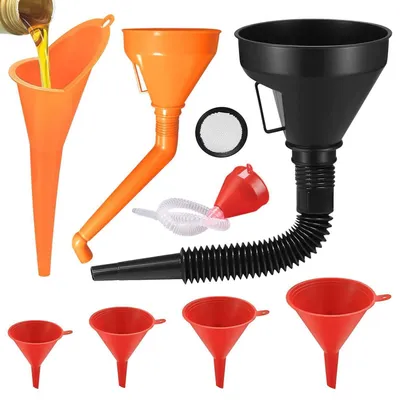 Image de Kit de 8 entonnoirs avec tuyau et embouchure amovible, pour usage automobile, atelier, ou usage domestique