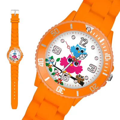 Produktbild von Taffstyle Kinder Armbanduhr Kinder Silikon Armbanduhr mit Eulen Motiv, Orange / 34mm
