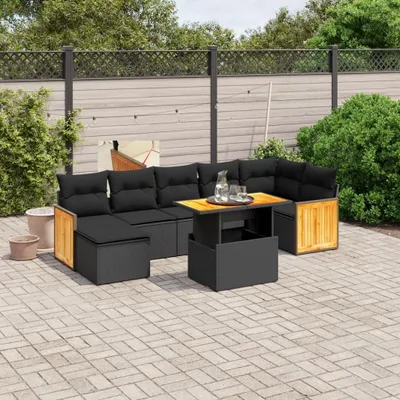 Produktbild von 8-tlg. Garten-Sofagarnitur - mit Kissen Schwarz Poly Rattan - Gartenmöbelset 3274065