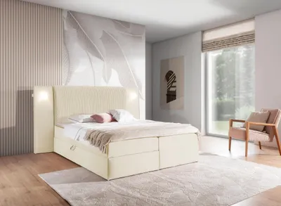 Obrázek produktu pro Manželská postel 140x200 SIANA s LED osvětlením - smetanová + topper