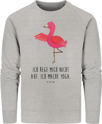 Produktbild von Mr. & Mrs. Panda Bio Baumwoll Pullover Flamingo Yoga Größe XL - Heather Grey - Geschenk, Pulli, Rosa, Aufgeregt, Namaste, Meditieren, Sweatshirt, Baum, Sweater