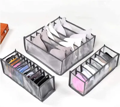 Produktbild von Faltbarer Schubladenorganizer - 3 Stück - Schubladen-Organizer - verschiedenen Größen - für Socken, Unterwäsche, Babykleidung, Krawatten – Grau