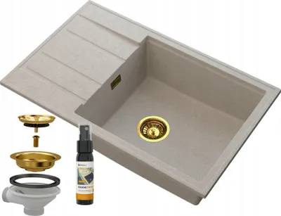 Produktbild von Granitan | Granitspüle LOUIS - Beige - Einbau mit Abtropffläche - Hochwertig und Modern
