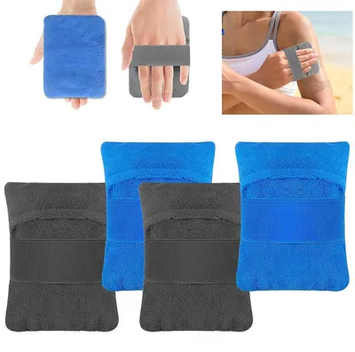 Produktbild von 4 Stück Sand Entferner Handschuhe für Strand, Sandentfernungsbeutel, Weiche Beach Sand Remover Tücher für Kinder & Erwachsene Blau Grau