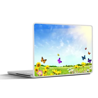 Produktbild von MuchoWow® Laptop Aufkleber Sticker Cover Blumen - Schmetterlinge - Sommer 30x21 cm - Sticker für Laptop - Selbstklebend