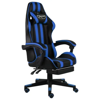 Image de vidaXL Chaise de jeu avec repose-pieds noir et bleu similicuir