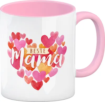 Produktbild von Herzen Kaffeebecher in rosa mit Spruch Beste Mama