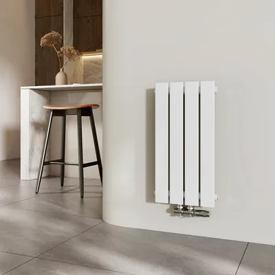 Zdjęcie produktu dla Grzejnik EMKE Grzejnik płaski Grzejnik płytowy Pionowy Jednowarstwowy Podłączenie środkowe 60x30 cm 233W Biały bez elementu grzejnego