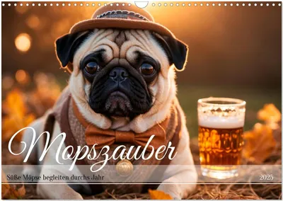 Produktbild von Mopszauber - Süße Möpse begleiten durchs Jahr (Wandkalender 2025 DIN A3 quer), CALVENDO Monatskalender