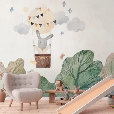 Productafbeelding van Profhome 399051-GU Fotobehang kinderbehang mat beige groen 3,71 m x 2,8 m