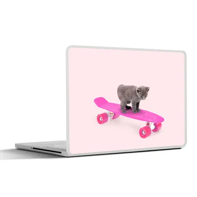 Produktbild von MuchoWow® Laptop Aufkleber Sticker Cover Katze - Kätzchen - Tiere - Skateboard - Rosa 36.5x27.5 cm - Laptop-Sticker
