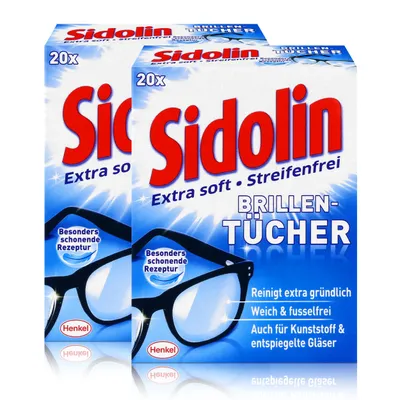 Produktbild von Sidolin Brillen Putztücher 20 Tücher - Extra Soft & Streifenfrei (2er Pack)