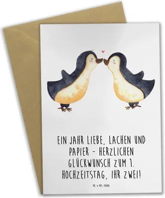 Produktbild von Mr. & Mrs. Panda Grußkarte 1. Hochzeitstag Papierhochzeit - Weiß - Geschenk, Geschenke, osterkarten, einladungskarten, Ehejubiläum, hochzeitskarten, spruchkarte, Heirat