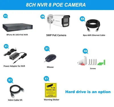 Zdjęcie produktu dla System monitoringu 8-kanałowy - zestaw kamer IP - kamera monitoringu CCTV - kamera monitoringu PoE