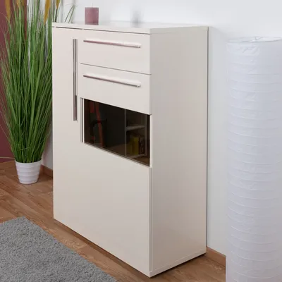 Produktbild von Vitrine Garim 14, Farbe: Beige Hochglanz - 123 x 90 x 40 cm (H x B x T)