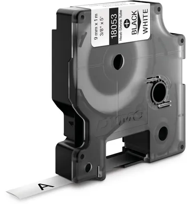 Image de Dymo® 18053 Gaine thermorétractable Bande industrielle, plastique, 1,5 m x 9 mm, noir/blanc