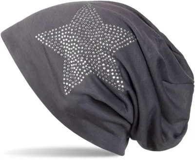 Produktbild von styleBREAKER klassische leichte Uni Beanie Mütze mit Stern Strass Applikation 04024019