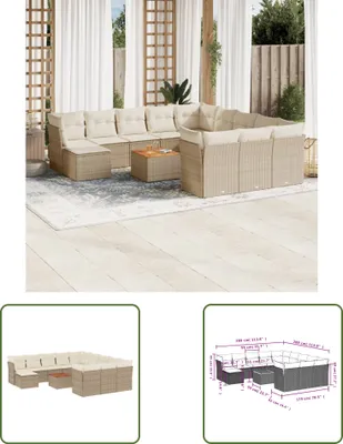 Produktbild von The Living Store 13-tlg. Garten-Sofagarnitur mit Kissen Beige Poly Rattan