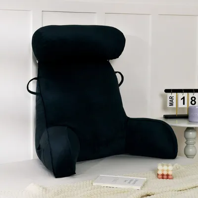 Produktbild von Lesekissen Bettauflage Kissen mit Abnehmbarer Nackenrolle, Samt Lesekissen zum Sitzen im Bett Erwachsene, Rückenlehnen zum Sitzen in Bett, Couch oder Boden,Schwarz