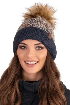 Produktbild von Vivisence dame mütze kopfbedeckung bommel winter wolle warm dick 7024 , dunkelblau, einheitsgröße