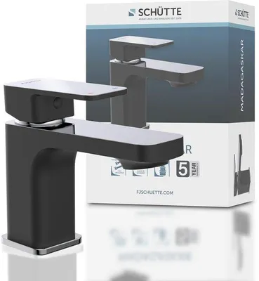 Productafbeelding van 43106 Wastafelarmatuur met afvoergarnituur, mengkraan met pop-up ventiel, badkamerkraan wastafel, eengreepsmengkraan, badkamer, zwart chroom