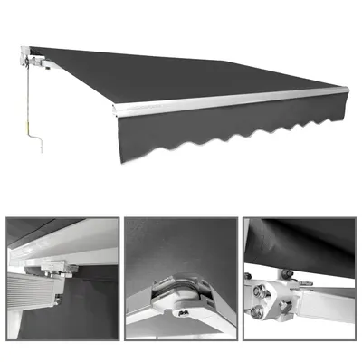 Produktbild von Clanmacy Gelenkarmmarkise 300x250cm Grau Sonnenmarkise Terrassenmarkise für Wandmontage, Balkonmarkise mit Handkurbel Sonnenschutz UV-Schutz